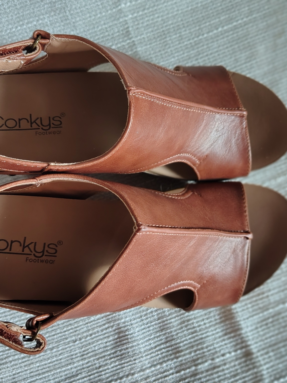 Corkys Tiffanee Whiskey Brown Studded Cork Platform Slingback Sandals Size 8 NIB - Picture 2 of 7